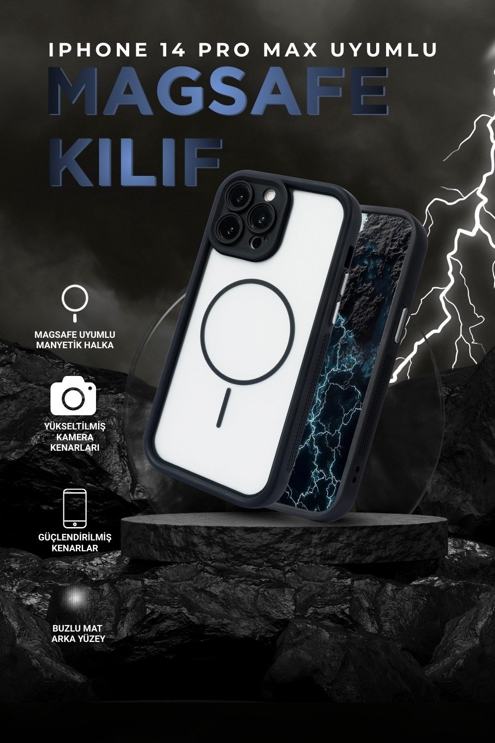 iPhone 14 Pro Max Kılıf – Kamera Korumalı – MagSafe Uyumlu – Siyah Renk – Mat Silikon Telefon Kılıfı