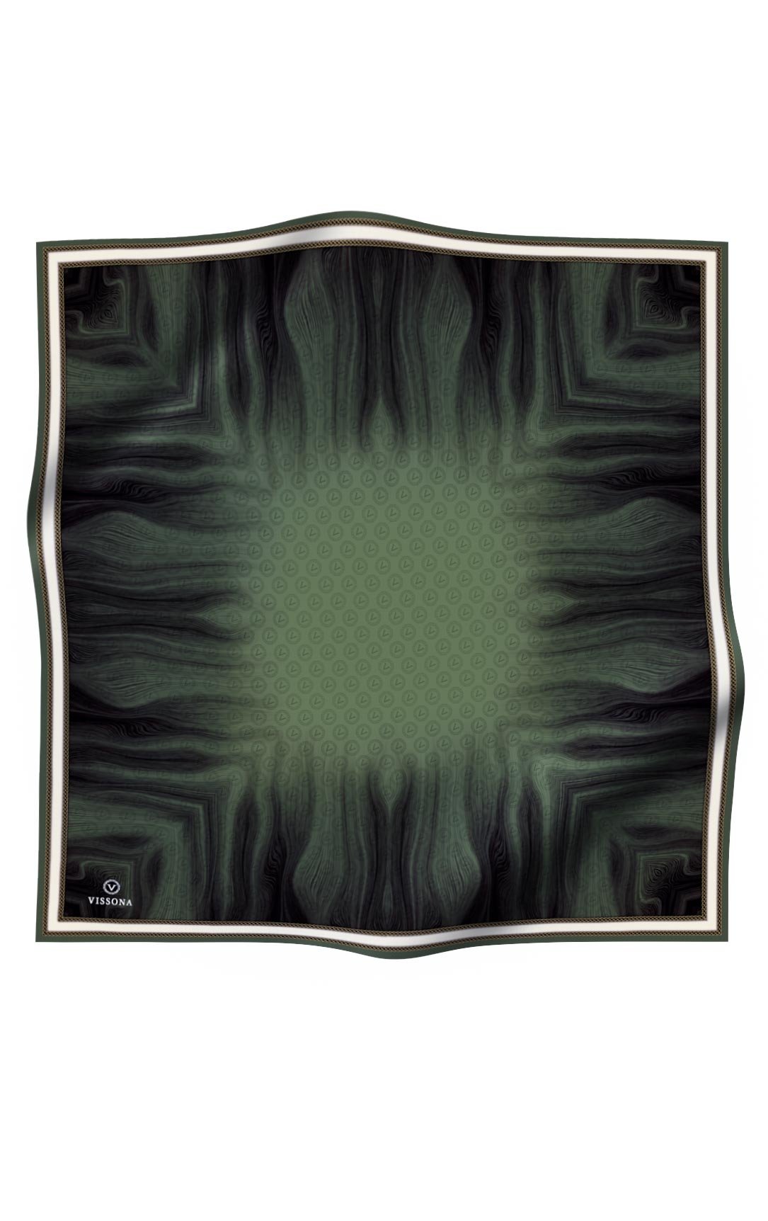 100% Twill İpek Monogram Desenli Haki Renkli 90x90 Dikim Şekli : El Dikişi Eşarp