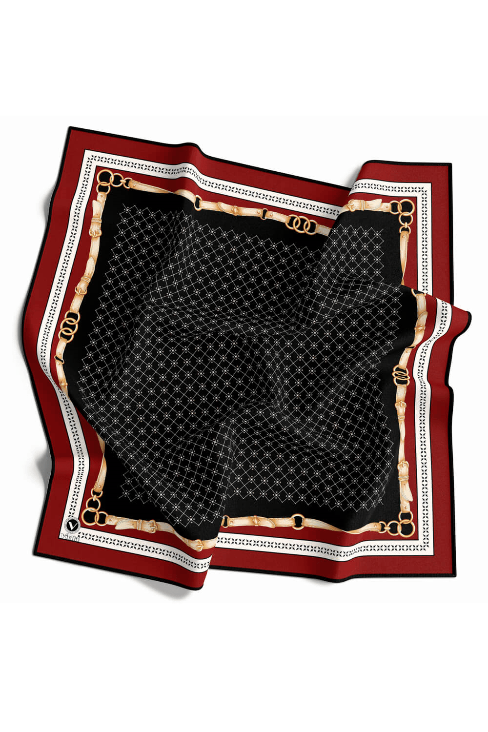 Twill Kemerli ve Çıtır Motifli Desenli Bordo Renkli 90x90 Eşarp (İpek İçermez) Dikim Şekli : El Dikişi