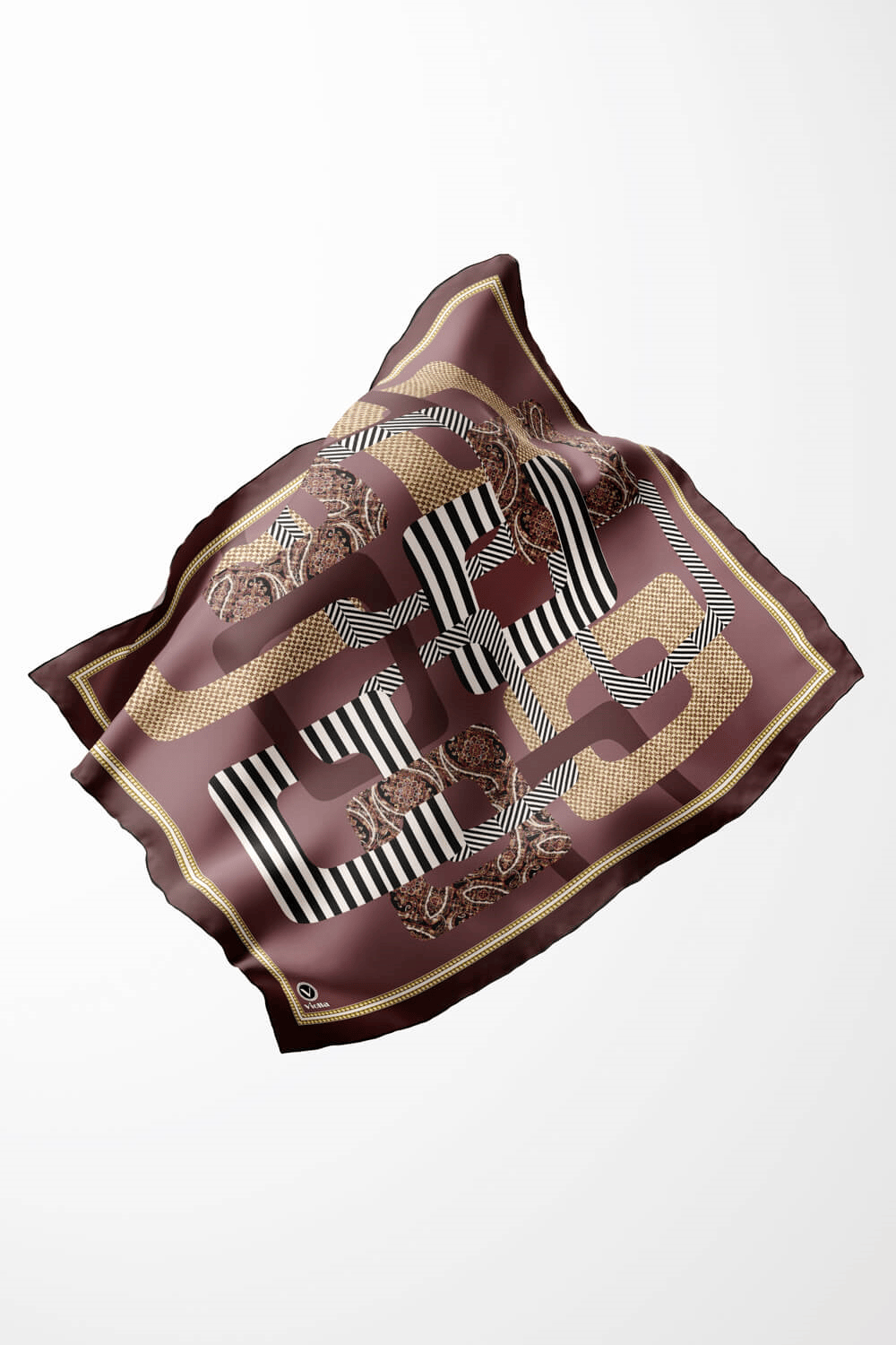 Twill Geometrik Desenli Gül Kurusu Renkli 90x90 Eşarp (İpek İçermez) Kenar Dikiş Şekli El Dikişli