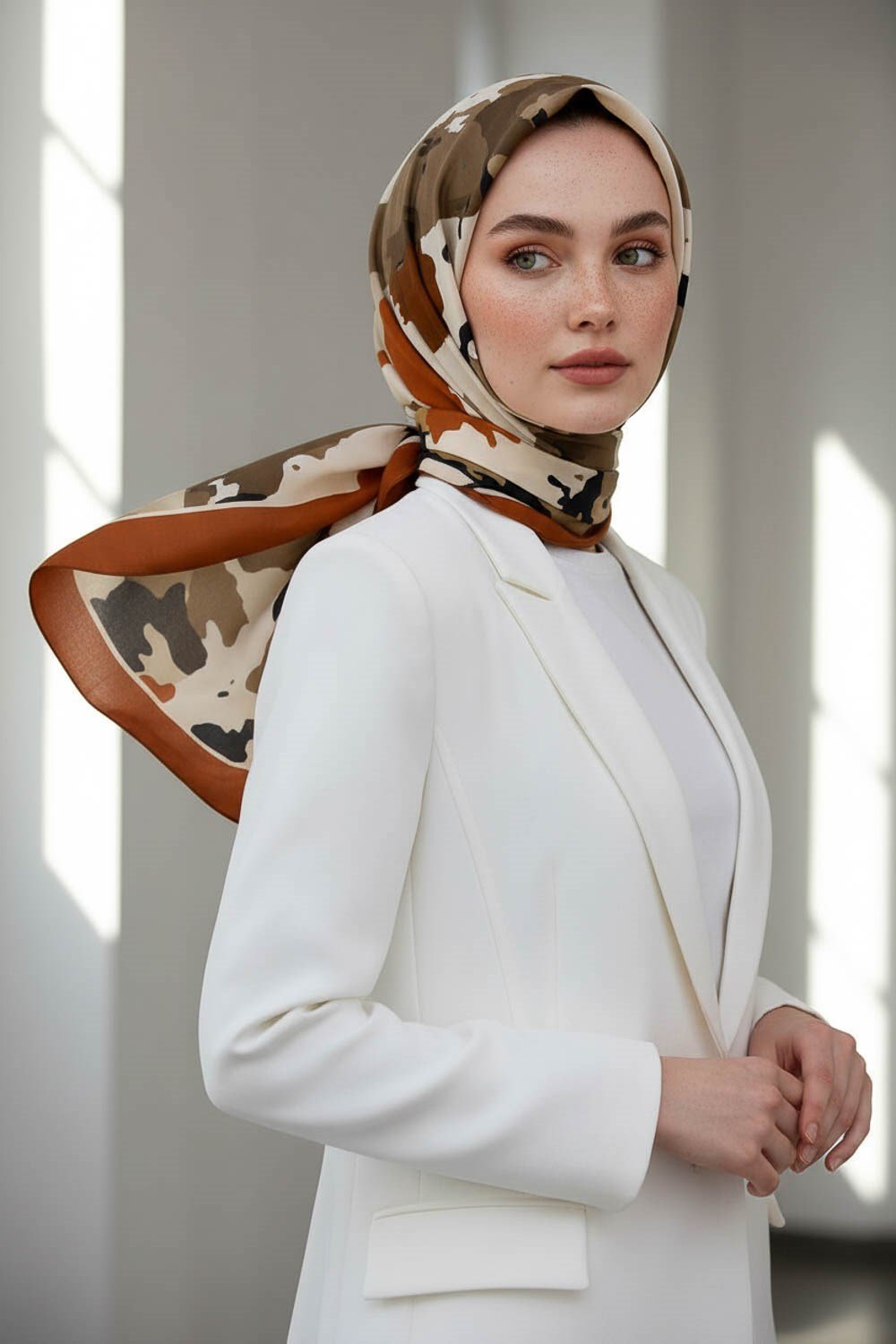 KREP BOYA EFEKTİ DESENLİ TABA RENKLİ 75X195 KIRIŞMAZ ŞAL