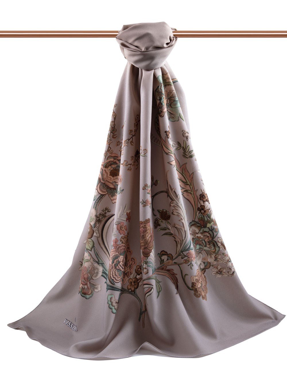 KREP NAKIŞ ÇİÇEK DESENLİ TAŞ RENKLİ 75X195 KIRIŞMAZ ŞAL