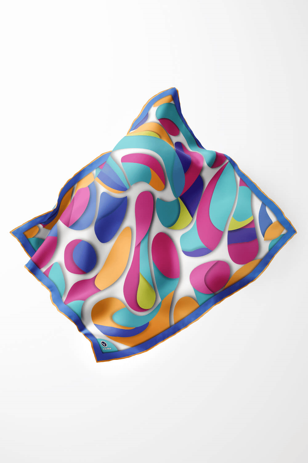 Twill Soyut Geometrik Desenli Buz Mavisi - Sarı Renkli 90x90 Eşarp (İpek İçermez) Dikim Şekli : El Dikişi