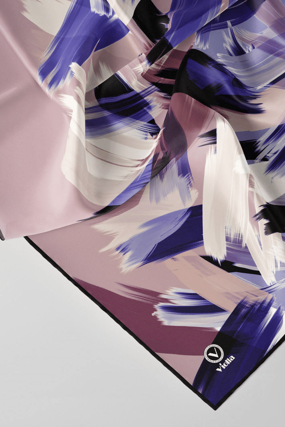 Twill Fırça Desenli Lila Renkli 90x90 Eşarp (İpek İçermez) Kenar Dikiş Şekli El Dikişli