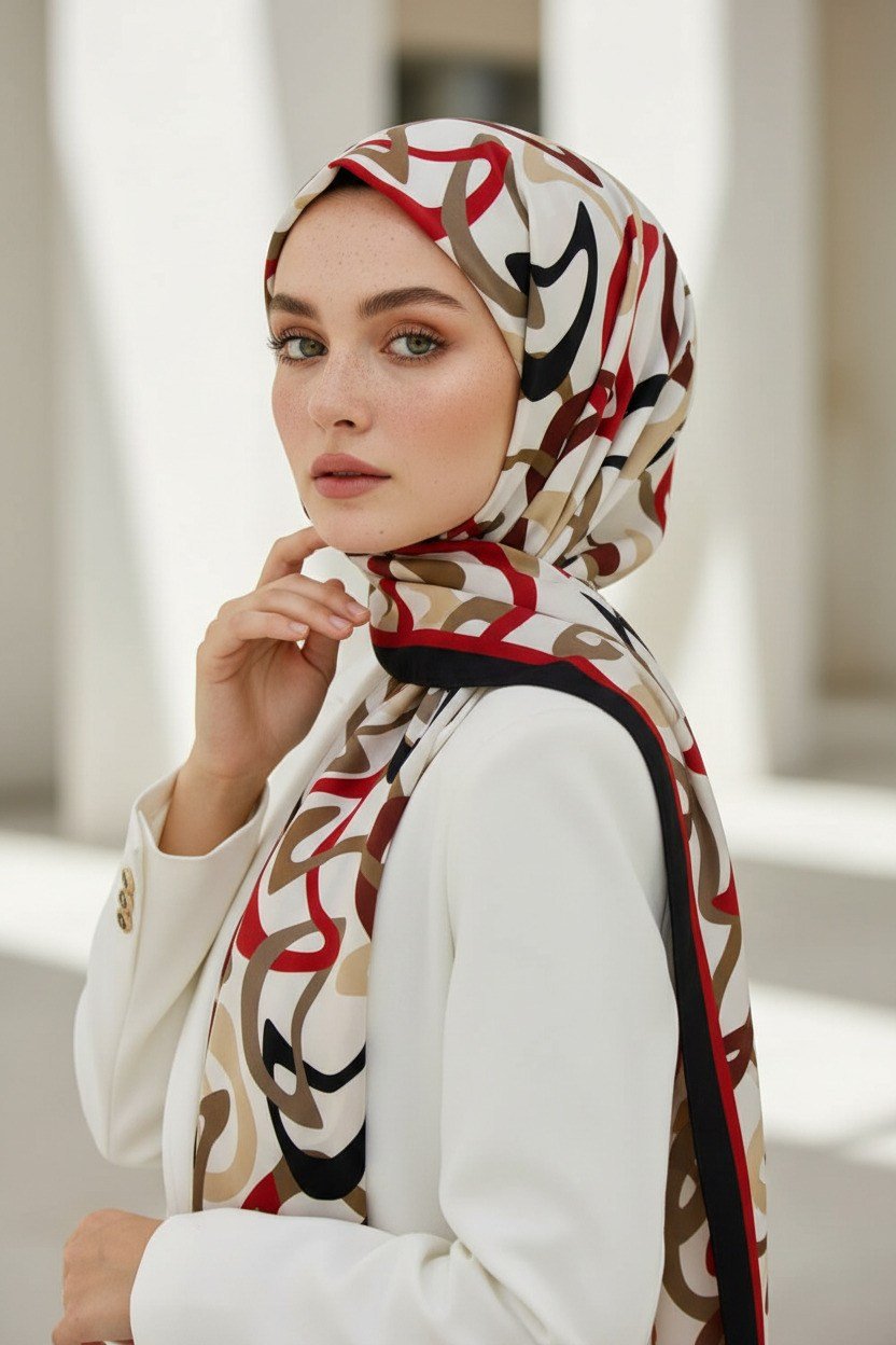 KREP BOOMERANG DESENLİ BORDO RENKLİ 75X195 KIRIŞMAZ ŞAL