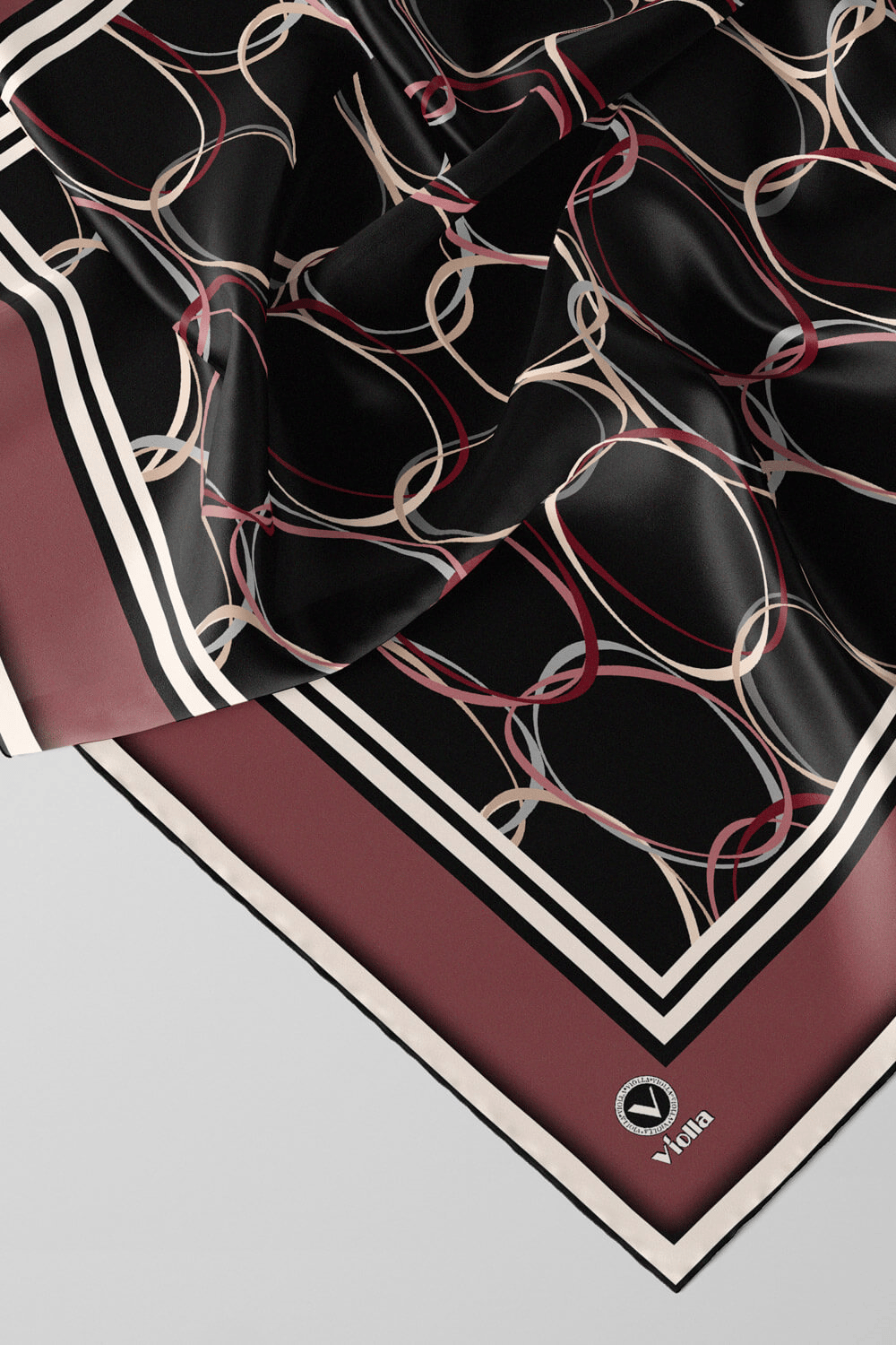 Twill Halka Desenli Gül Kurusu Renkli 90x90 Eşarp (İpek İçermez) Kenar Dikiş Şekli El Dikişli