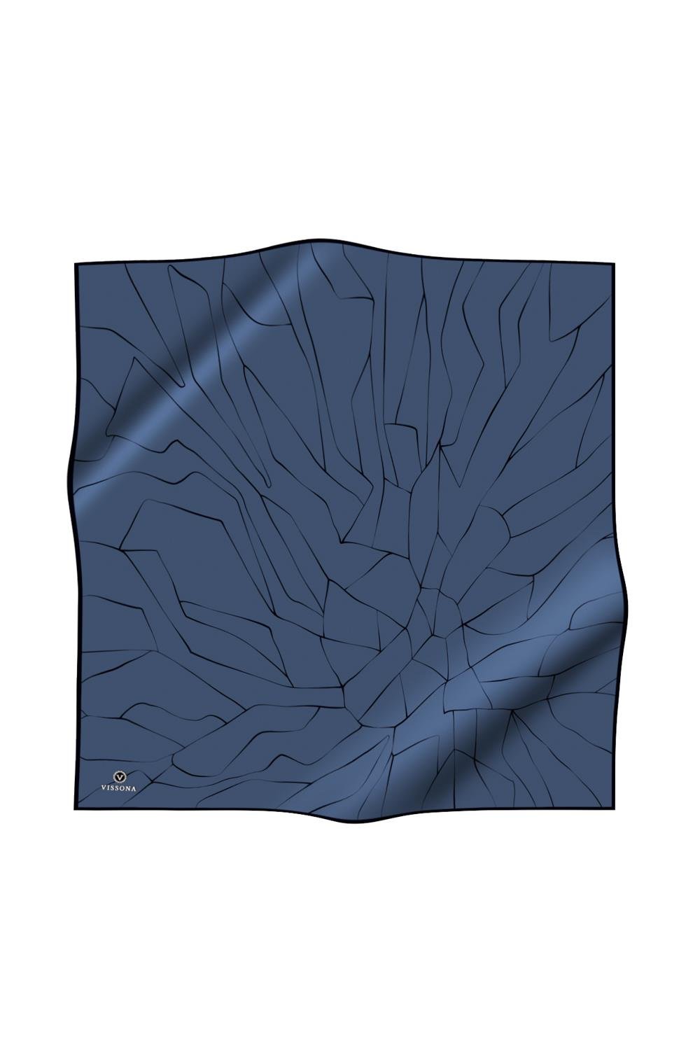 %100 Twill İpek Çizgi Desenli İndigo - Siyah Renkli 90x90 Eşarp Dikim Şekli : El Dikişi