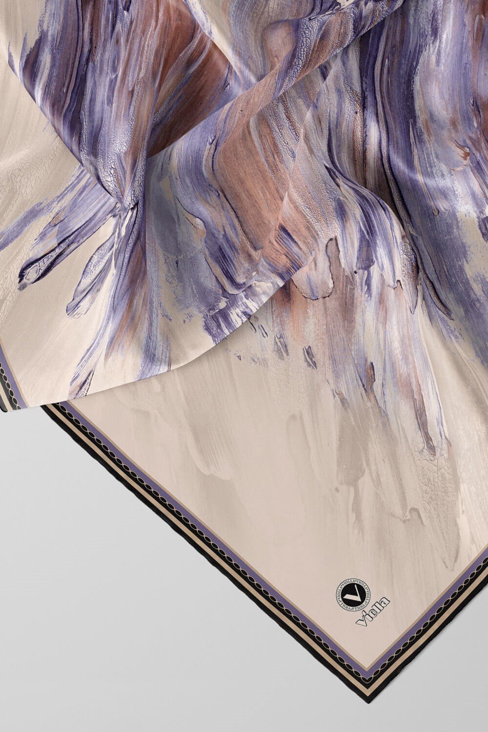 Twill Fırça Darbesi Desenli Lila Renkli 90x90 Eşarp (İpek İçermez) Dikim Şekli : El Dikişi