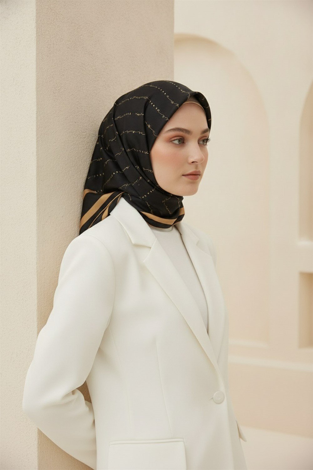 %100 Twill İpek Eşarp 90x90 El Yazısı Vissona Desenli El Dikişli Kadın Eşarp