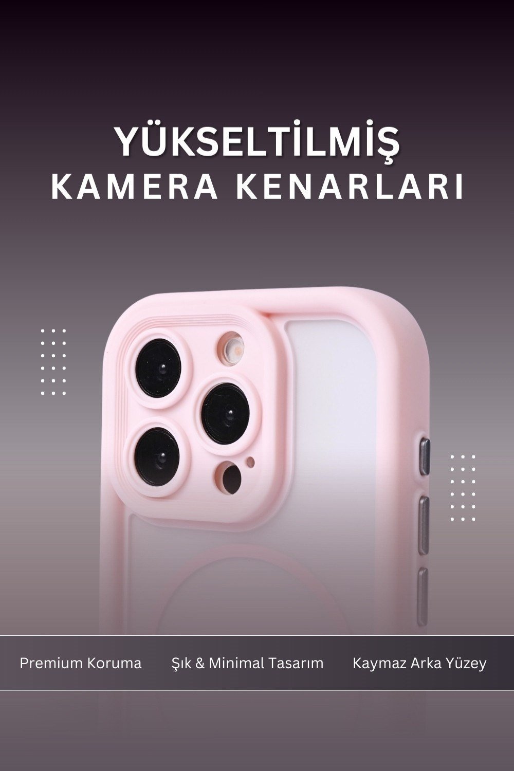 iPhone 15 Pro Kılıf – Kamera Korumalı – MagSafe Uyumlu – Pembe Renk – Mat Silikon Telefon Kılıfı
