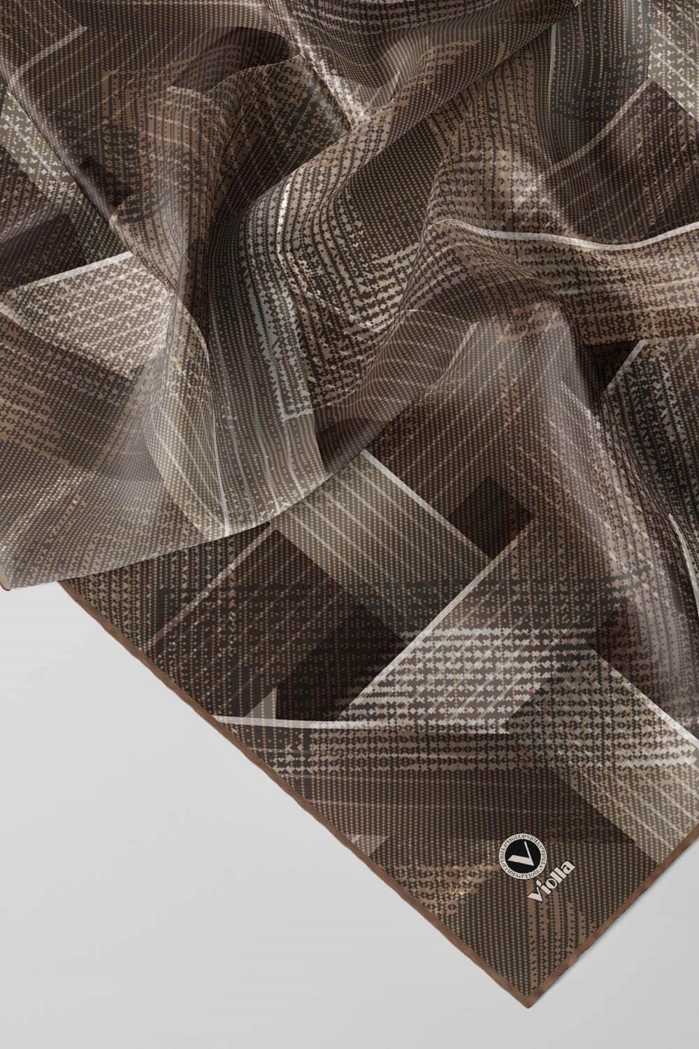 Twill Dokulu Geometrik Desenli Bej  Renkli 90x90 Eşarp (İpek İçermez) Kenar Dikiş Şekli El Dikişli