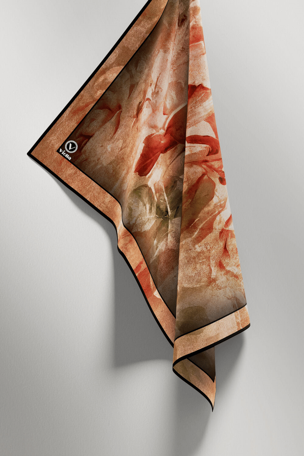 Twill Sulu Boyalı Çiçek Desenli Bordo Renkli 90x90 Eşarp (İpek İçermez) Kenar Dikiş Şekli El Dikişli