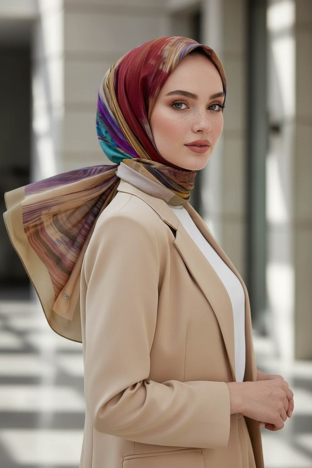 KREP ÇİZGİ DESENLİ MÜRDÜM RENKLİ 75X195 KIRIŞMAZ ŞAL