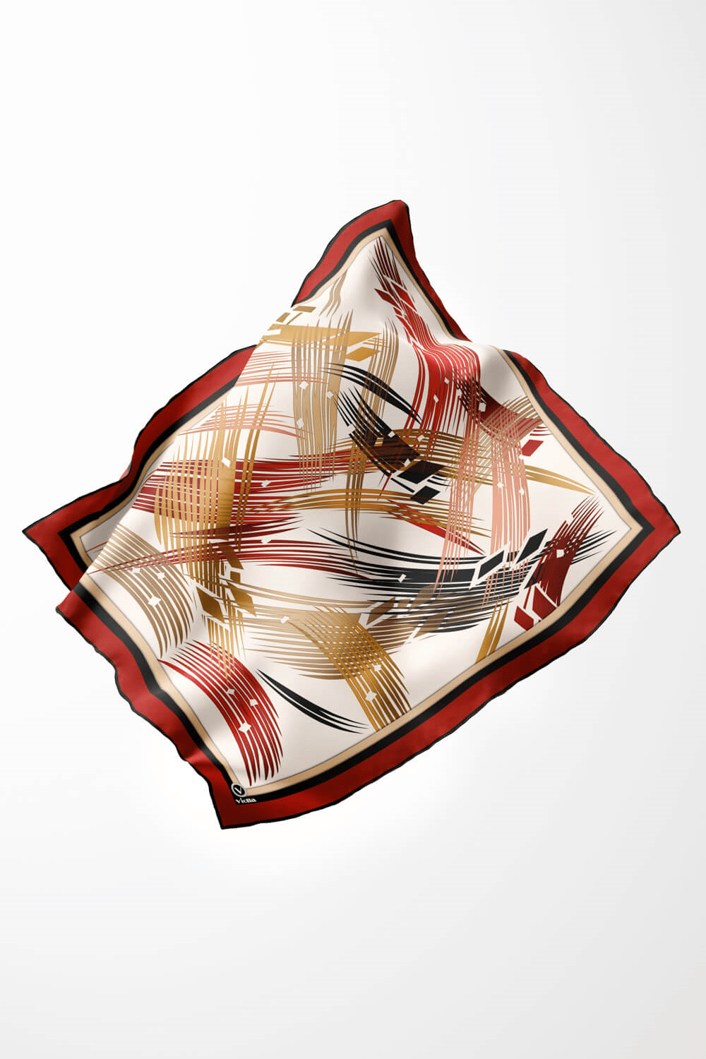 Twill Geometrik Desenli Bordo Renkli 90x90 Eşarp (İpek İçermez) Kenar Dikiş Şekli El Dikişli