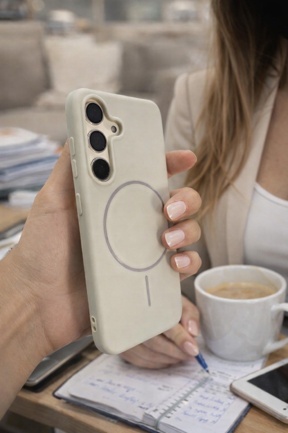 Samsung Galaxy S23 FE Kılıf – İçi Kadife – MagSafe Uyumlu – Taş Renk – Telefon Kılıfı