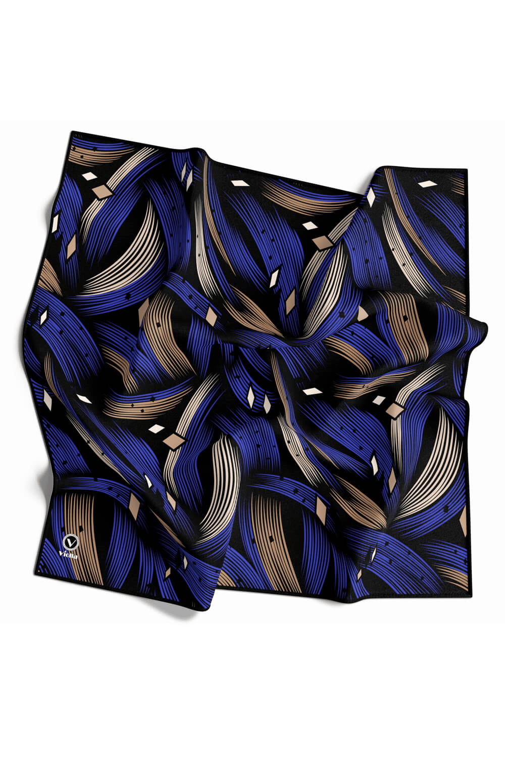 Rayon Geometrik Çizgili Desenli Saks Renkli 90x90 Eşarp (İpek İçermez) Kenar Dikiş Şekli El Dikişli