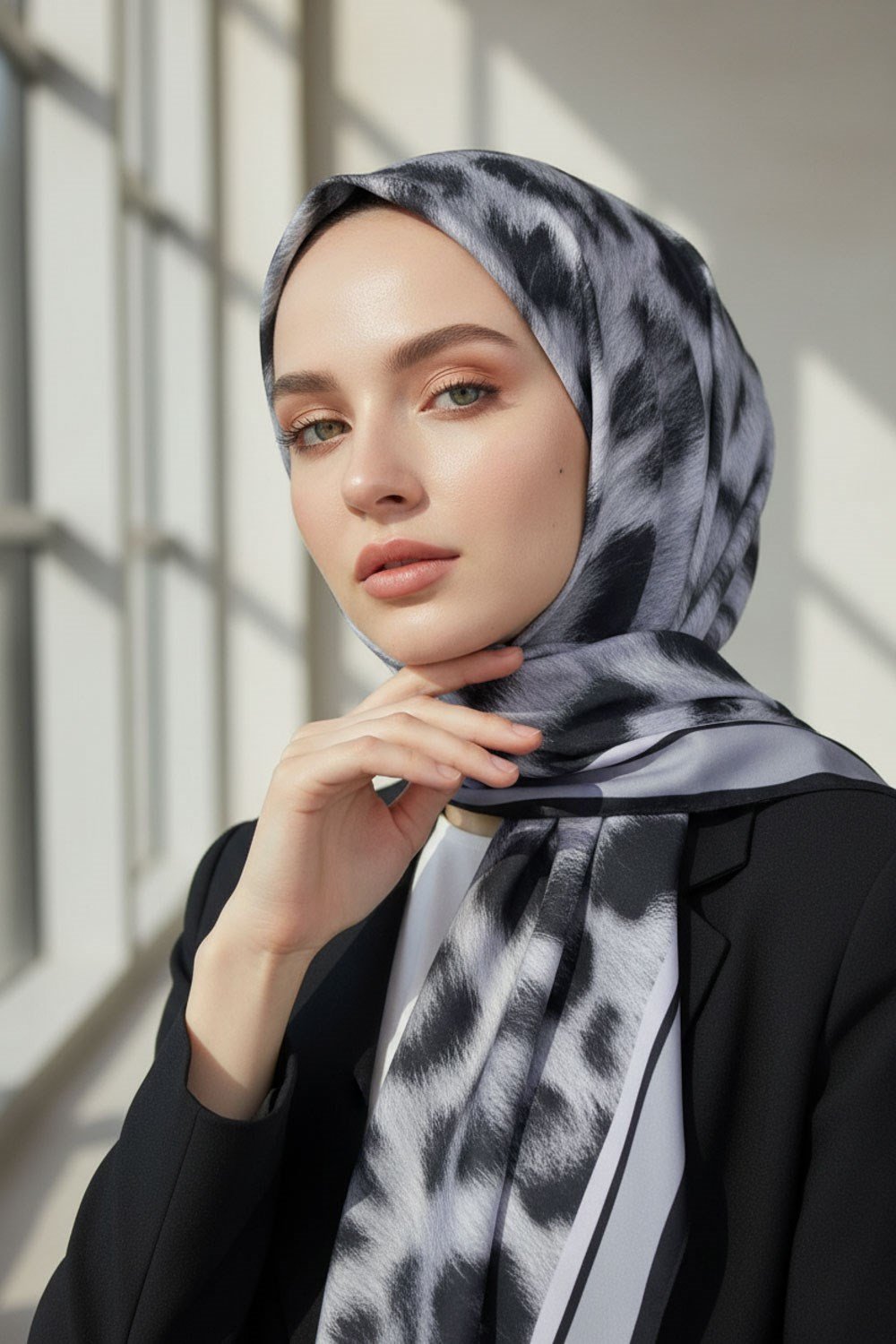 KREP LEOPAR DESENLİ SİYAH RENKLİ 75X195 KIRIŞMAZ ŞAL