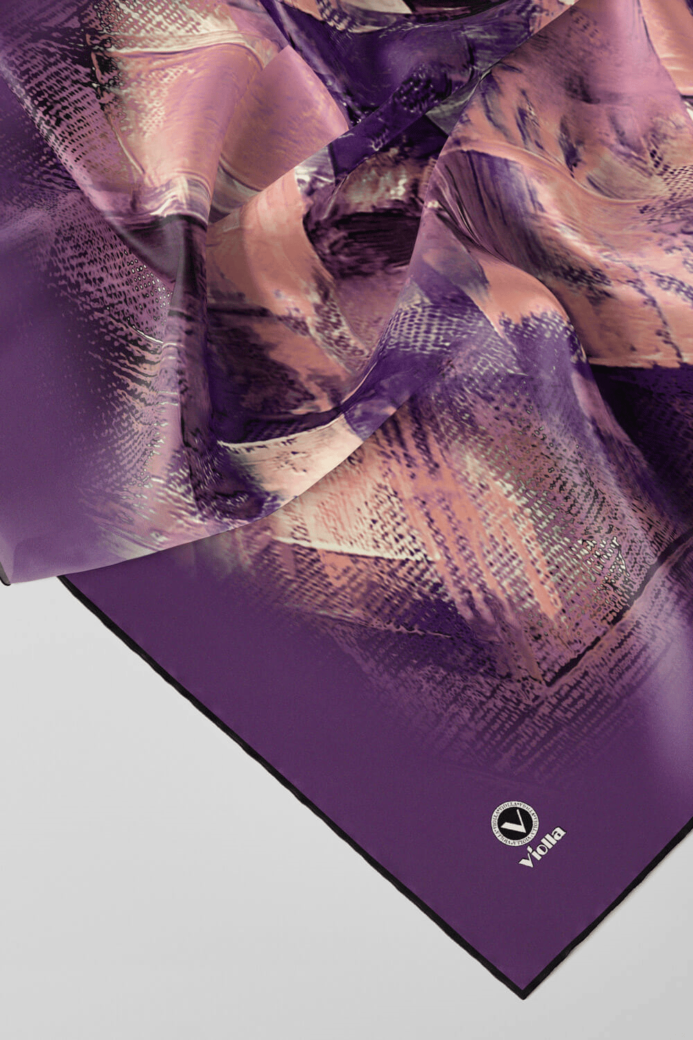 Twill Fırça Efektli Desenli Mor Renkli 90x90 Eşarp (İpek İçermez) Kenar Dikiş Şekli El Dikişli