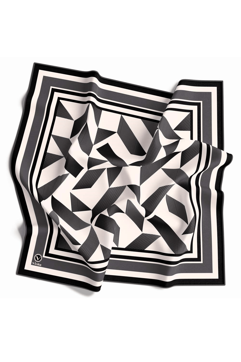 Twill Geometrik Desenli Füme Renkli 90x90 Eşarp (İpek İçermez) Kenar Dikiş Şekli El Dikişli