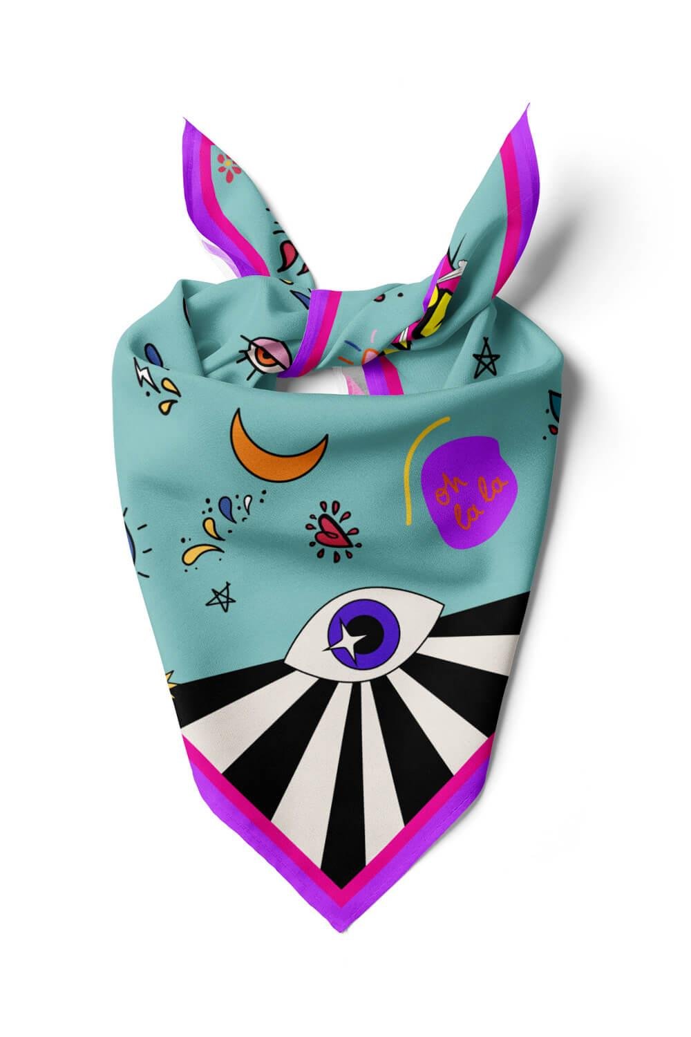 Vissona Göz Desenli %100  İpek Bandana 55x55