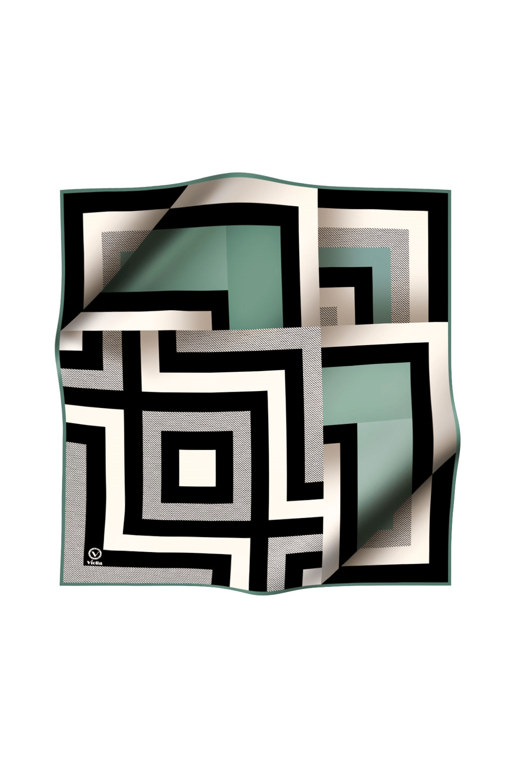 Twill Geometrik Desenli Mint Yeşiliı Renkli 90x90 Eşarp (İpek İçermez) Dikim Şekli : El Dikişi