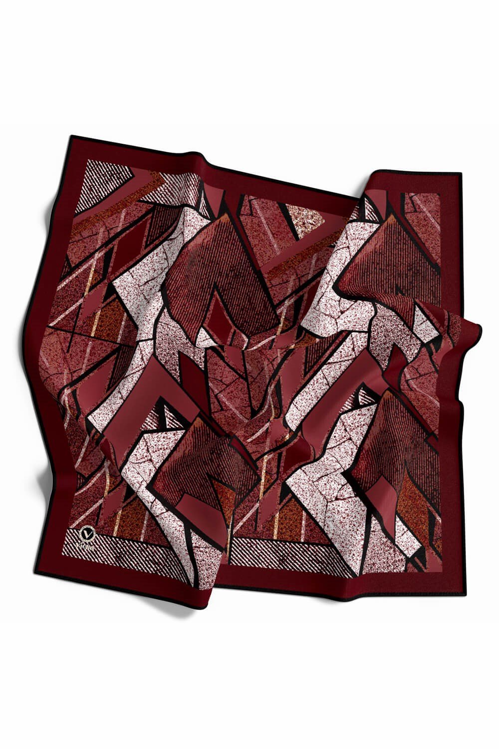Kristal Geometrik Desenli Bordo Renkli 90x90 Eşarp (İpek İçermez) Kenar Dikiş Şekli El Dikişli