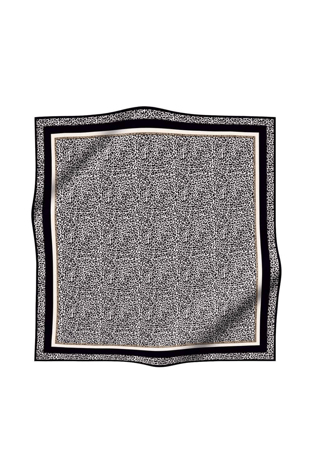 % 57 İPEK % 43 VİSKON Twill İpek Leopar Desenli Krem - Siyah Renkli 90x90 Eşarp Dikim Şekli : El Dikişi