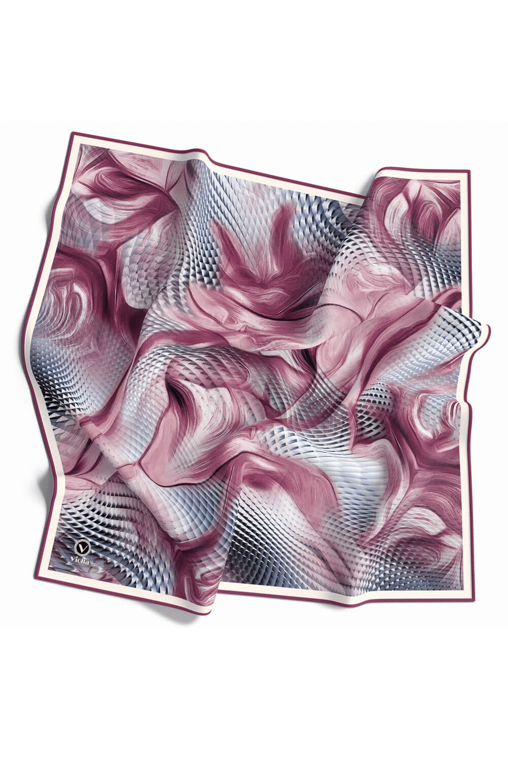 Twill Geometrik Ve Dalga Desenli Pembe Renkli 90x90 Eşarp (İpek İçermez) Dikim Şekli : El Dikişi