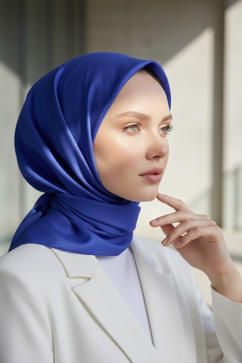%100 Twill İpek Düz Saks Renkli Daha Tok Exclusive Serisi 90x90 Eşarp Dikim Şekli : El Dikişi