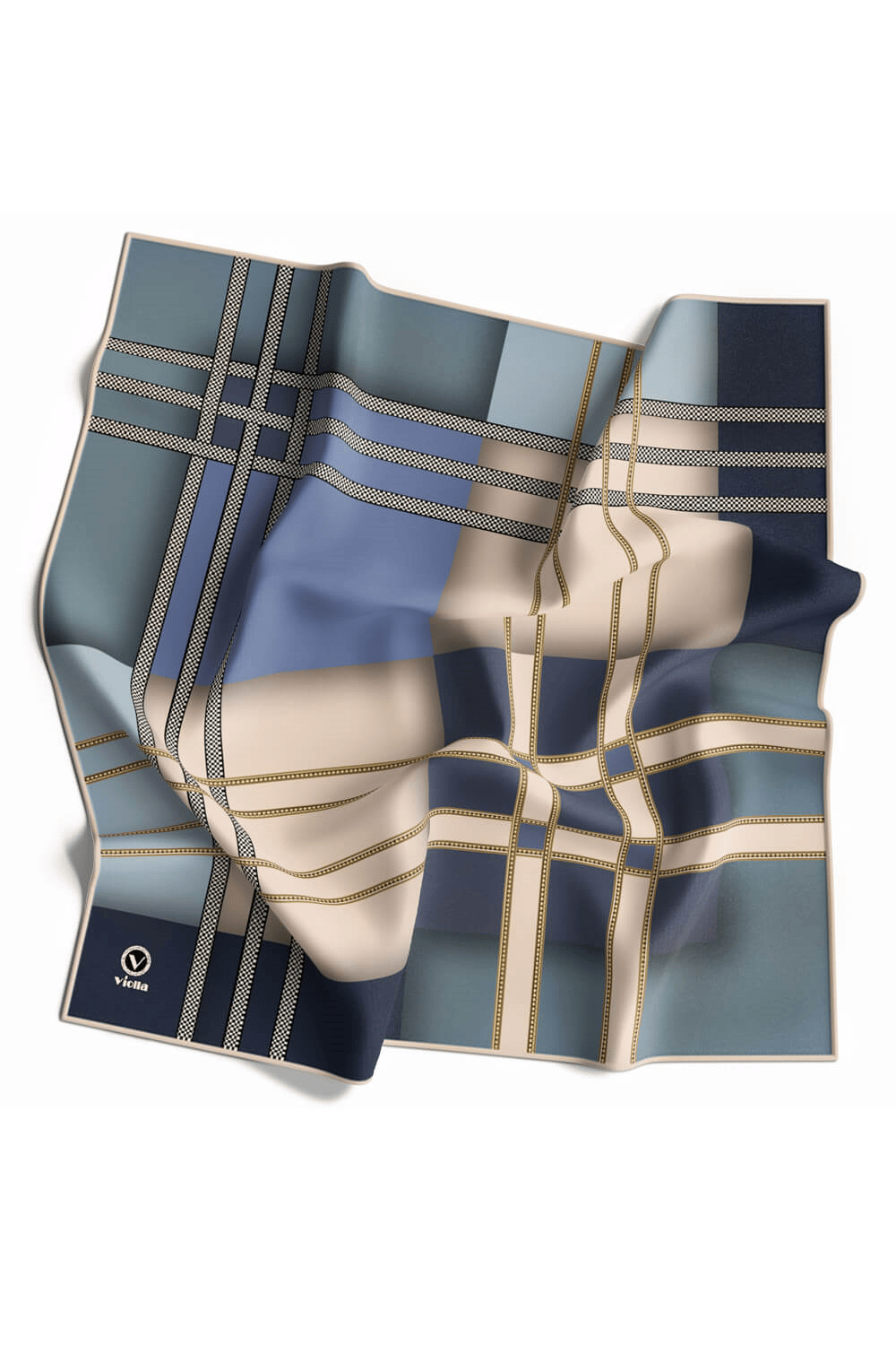 Twill Geometrik Desenli Bebe Mavisi Renkli 90x90 Eşarp (İpek İçermez) Kenar Dikiş Şekli El Dikişli
