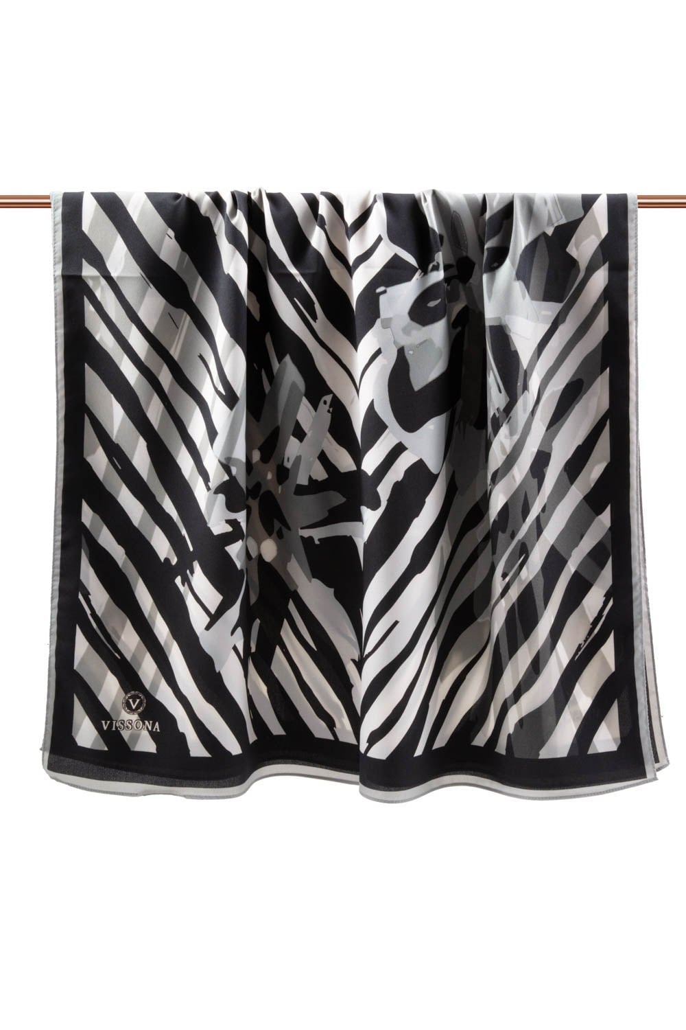 KREP ZEBRA VE ÇİÇEK DESENLİ GÜMÜŞ RENKLİ 75X195 KIRIŞMAZ ŞAL