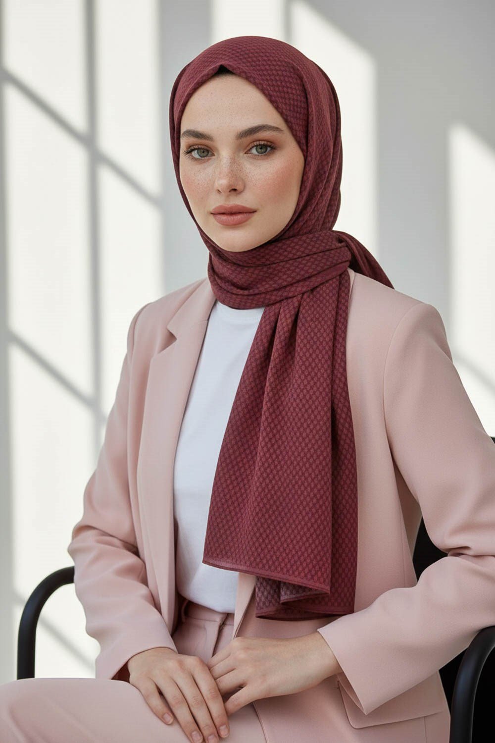 KREP HASIR DESENLİ GÜL KURUSU RENKLİ 75X195 KIRIŞMAZ ŞAL