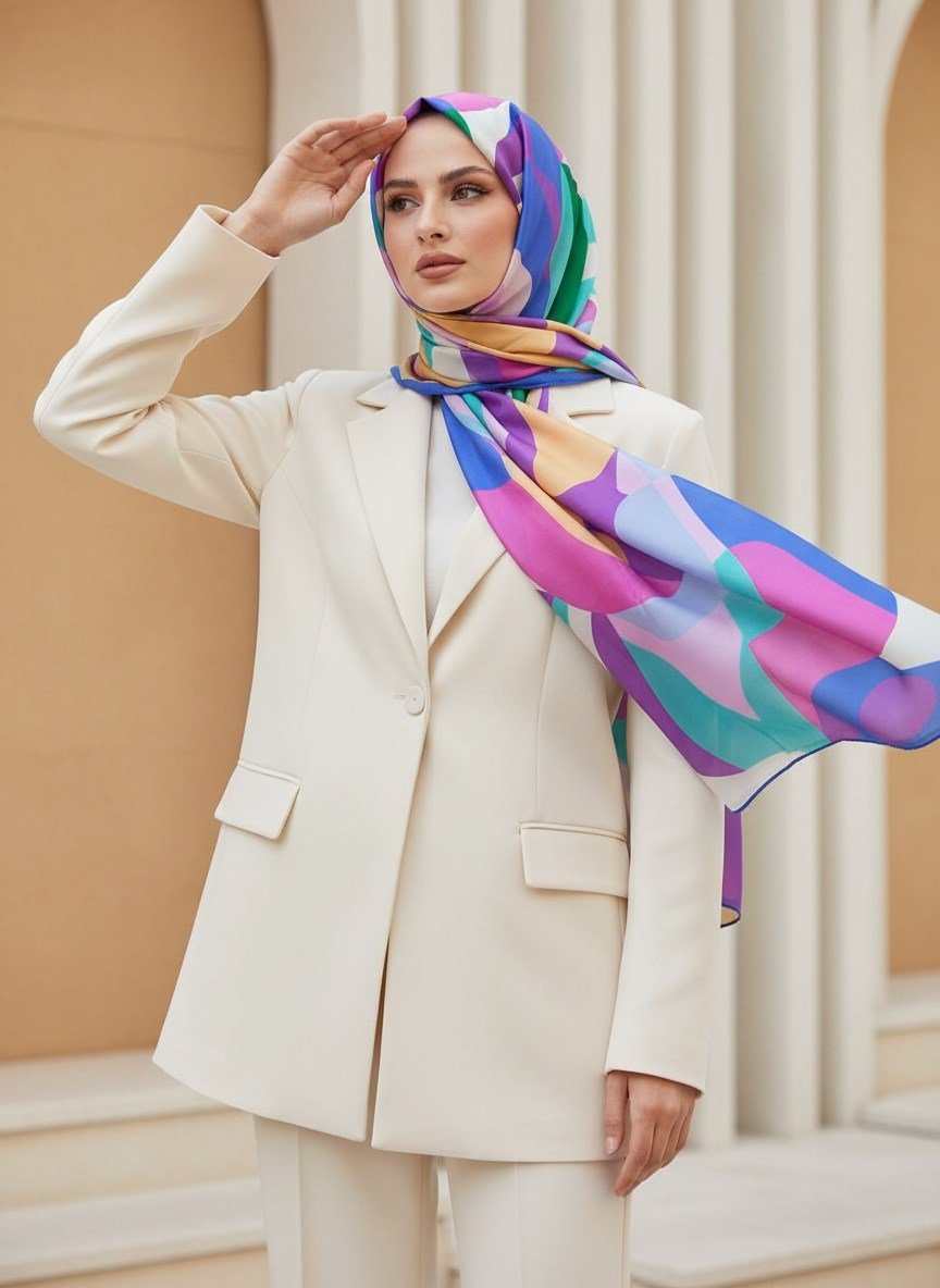 %100 Saf İpek Şal İnce Saten Vual Dokuma Fresh 90x210 Şal