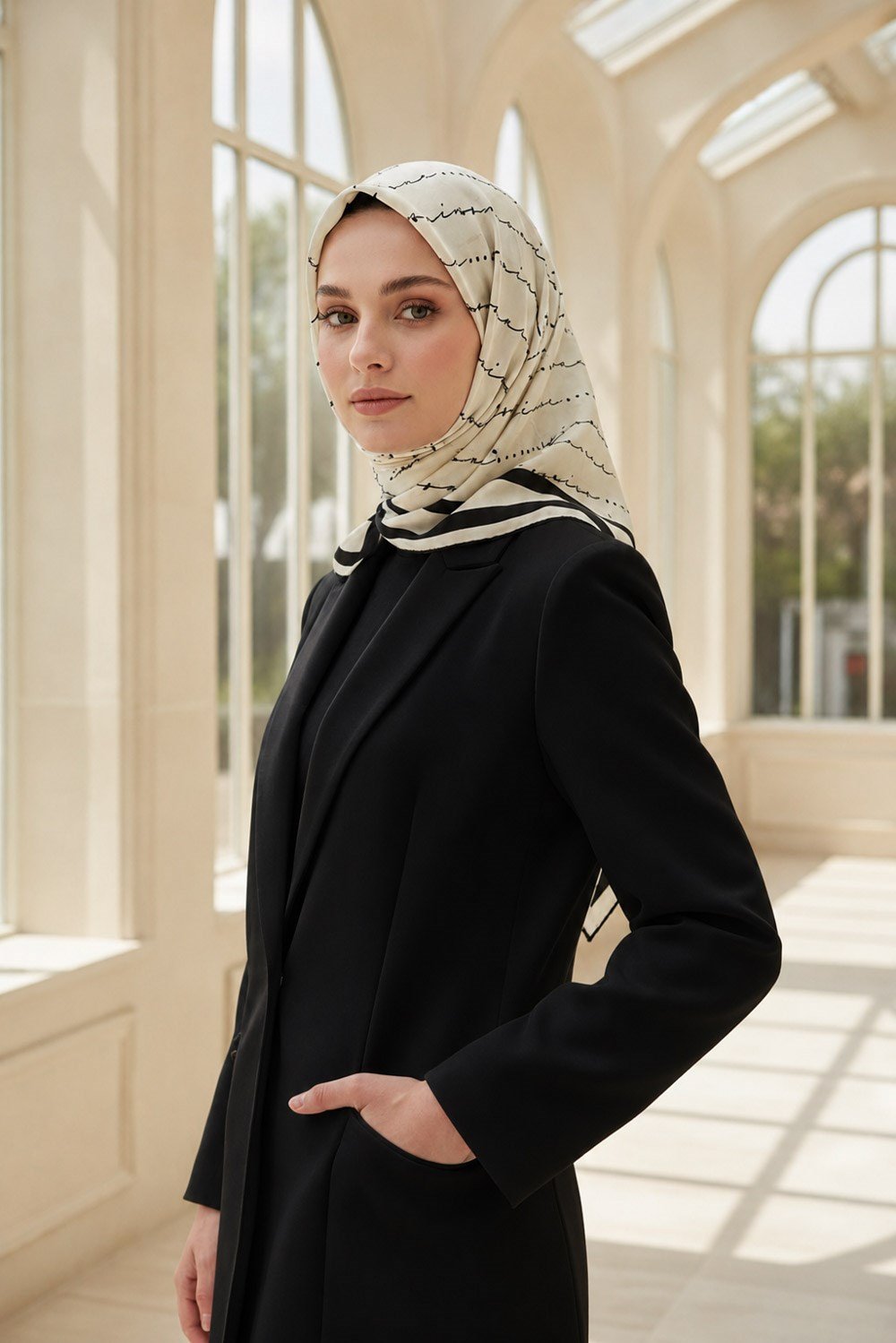 %100 Twill İpek Eşarp 90x90 El Yazısı Vissona Desenli El Dikişli Kadın Eşarp
