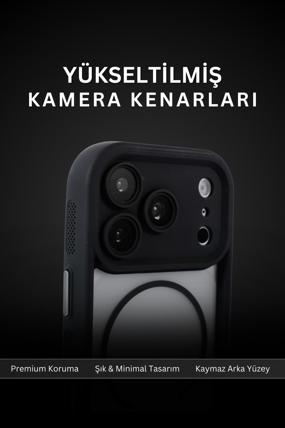 iPhone 17 Pro Max Kılıf – Kamera Korumalı – MagSafe Uyumlu – Siyah Renk – Mat Silikon Telefon Kılıfı