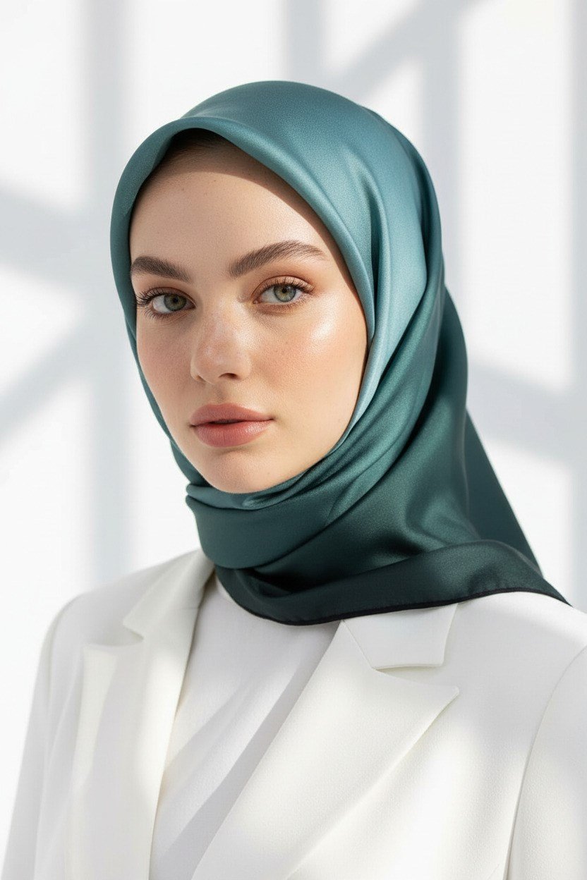 %100 Twill İpek Degrade Desenli Mint Yeşili Renkli 90x90 Eşarp Dikim Şekli : El Dikişi