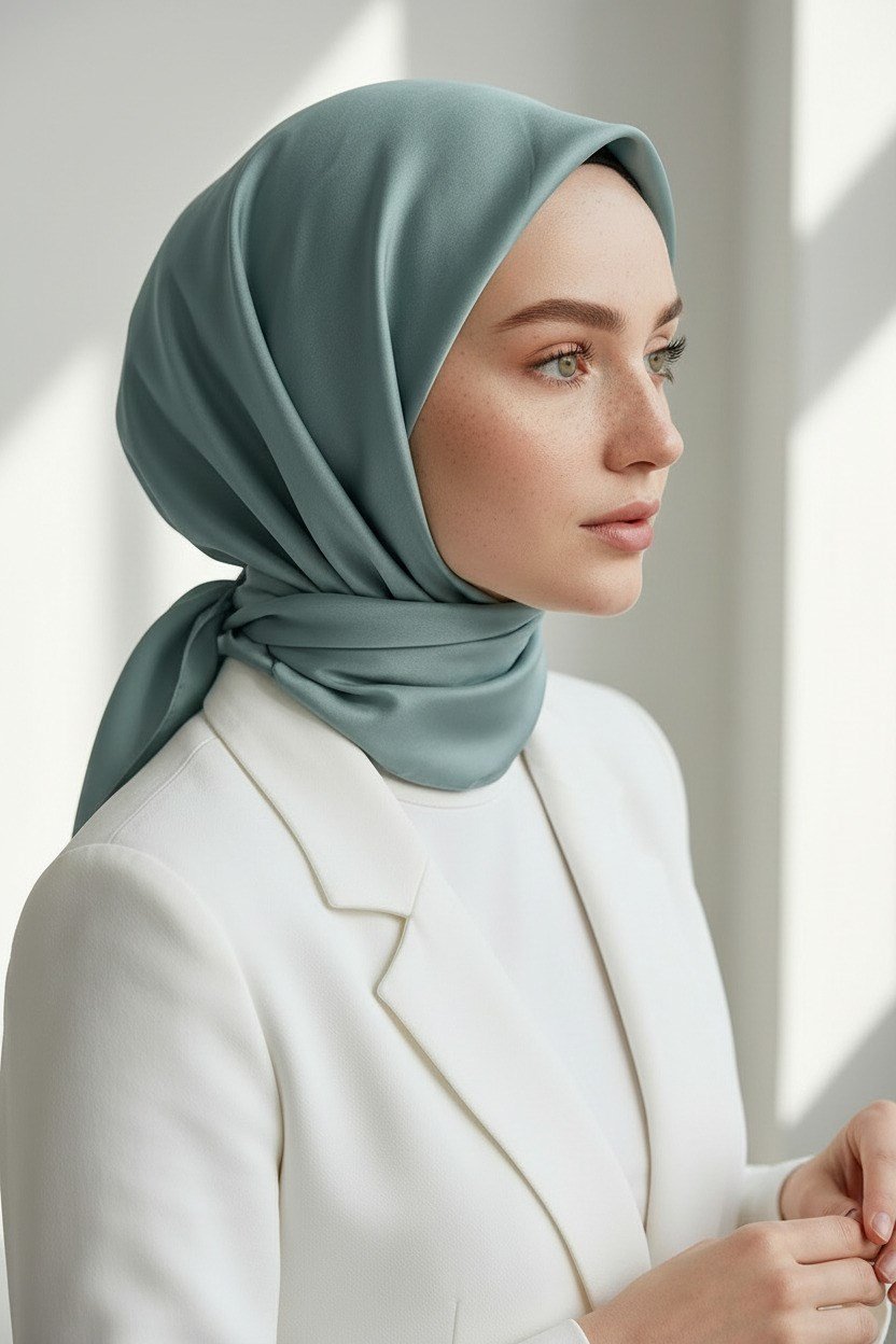 Viskon Twill İpek Eşarp 90x90 Koyu Mint Düz Renk Az Hatalı El Dikişli Kadın Eşarp