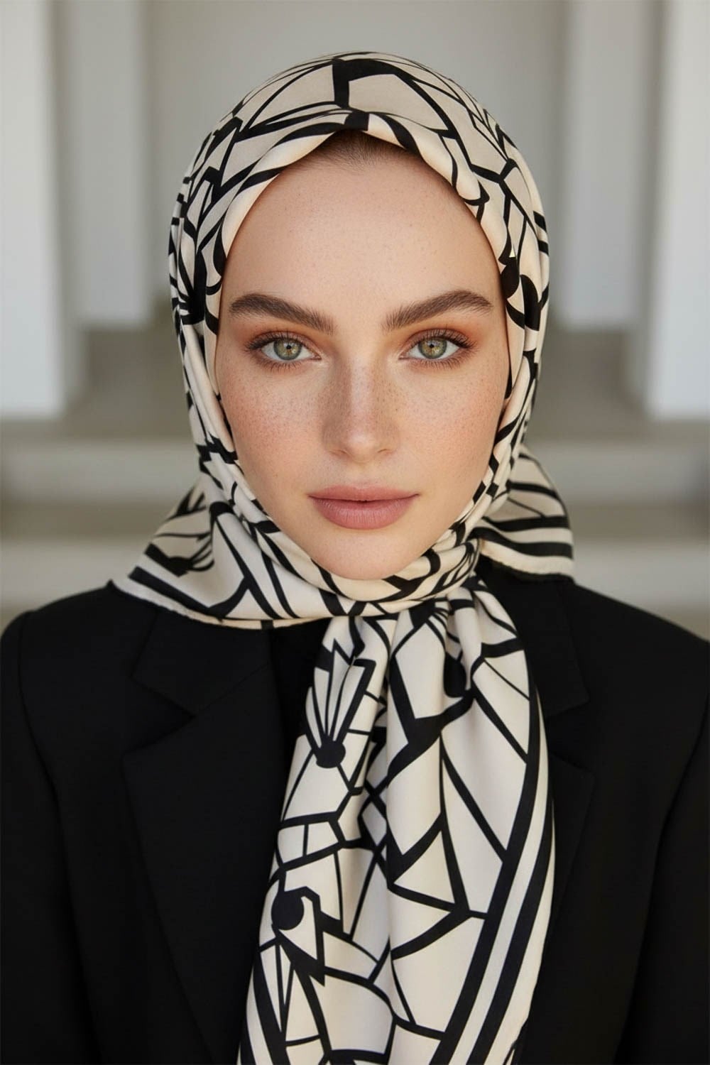 %100 Twill Renkli Petek Desenli Siyah - Beyaz Renkli 90x90 Eşarp Dikim Şekli: El Dikişii