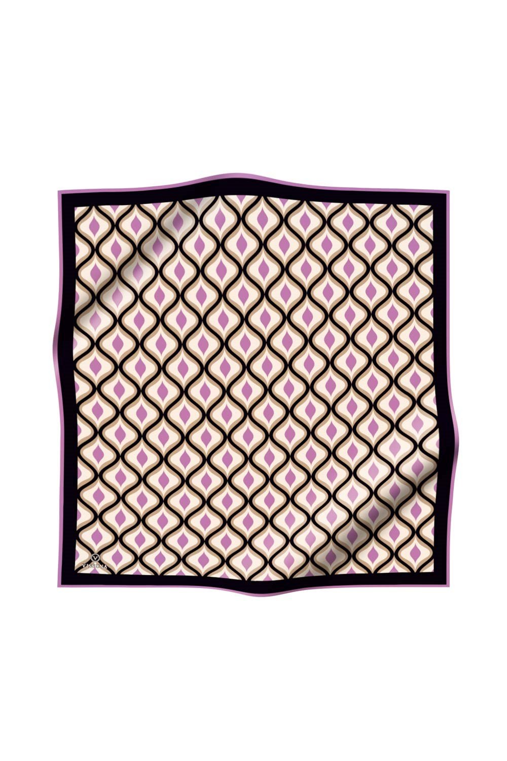 %100 Twill İpek Etnik Desenli Lila Renkli 90x90 Eşarp Dikim Şekli : El Dikişi