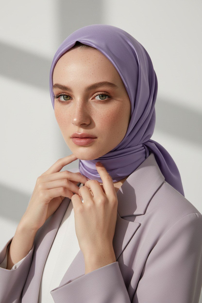 Viskon Twill İpek Eşarp 90x90 Kirli Lila Düz Renk Az Hatalı El Dikişli Kadın Eşarp