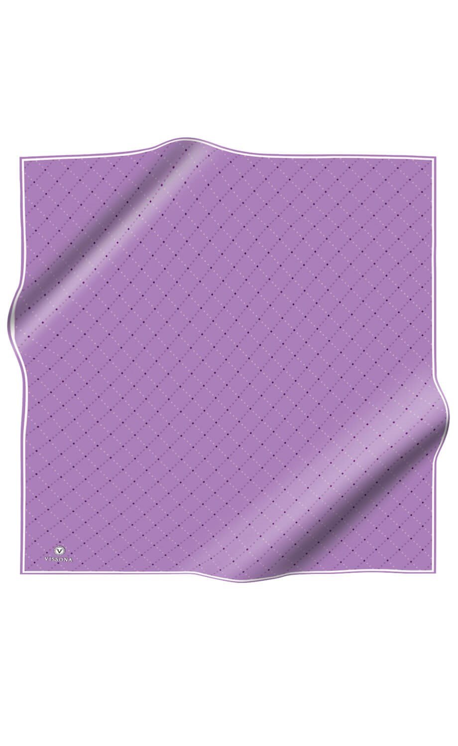 %100 Twill İpek Minik V Desenli Mor Renkli 90x90 Eşarp Dikim Şekli : El Dikişi