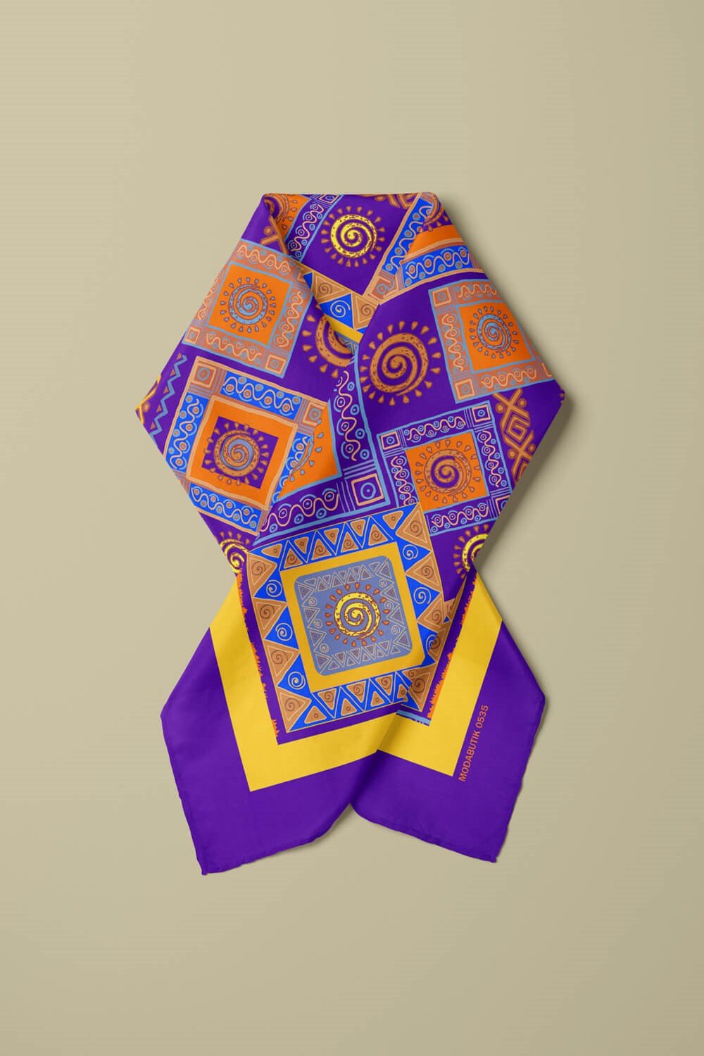 Violla H16 Kadın Mor Sarı Ethnic Patch Desenli 50x50 Bandana