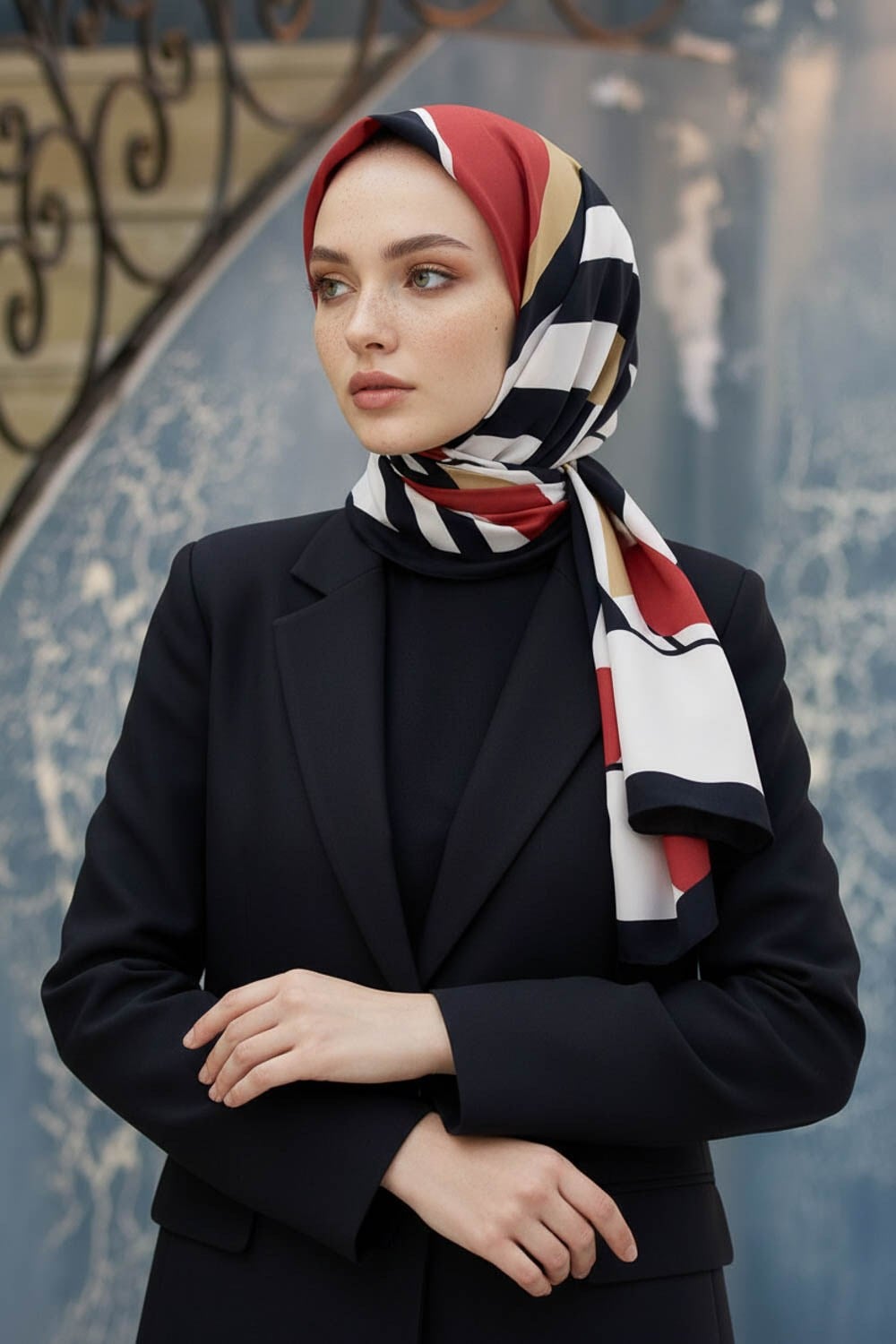 KREP DESENLİ BEJ RENKLİ 75X195 KIRIŞMAZ ŞAL