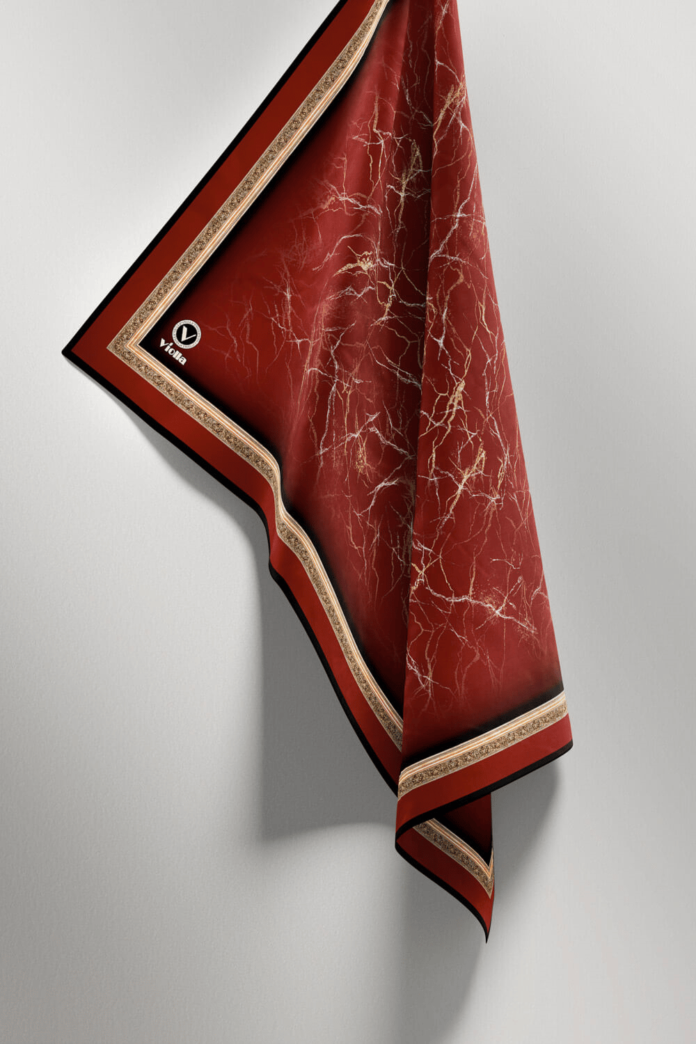 Twill Barok Çerçeveli Mermer Desenli Bordo Renkli 90x90 Eşarp (İpek İçermez) Kenar Dikiş Şekli El Dikişli