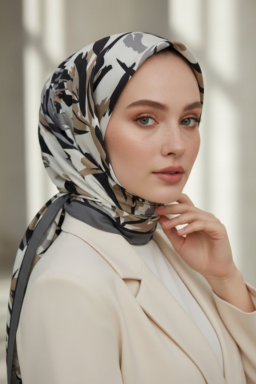 KREP YAPRAK DESENLİ GRİ RENKLİ 75X195 KIRIŞMAZ ŞAL