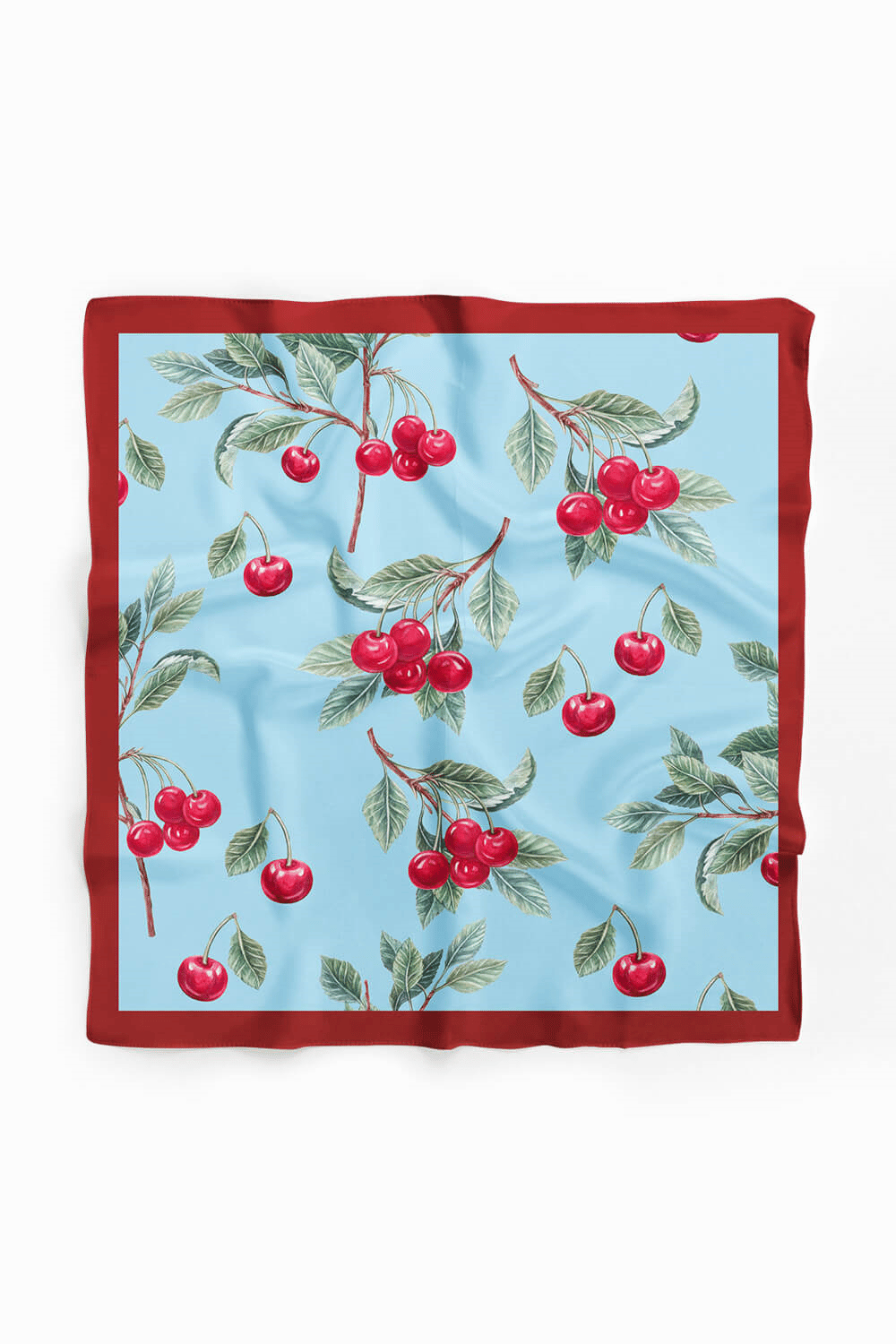 B13 Kadın Kiraz Desenli Bandana 50x50 Kırmızı Yeşil DG0350-22 Snz