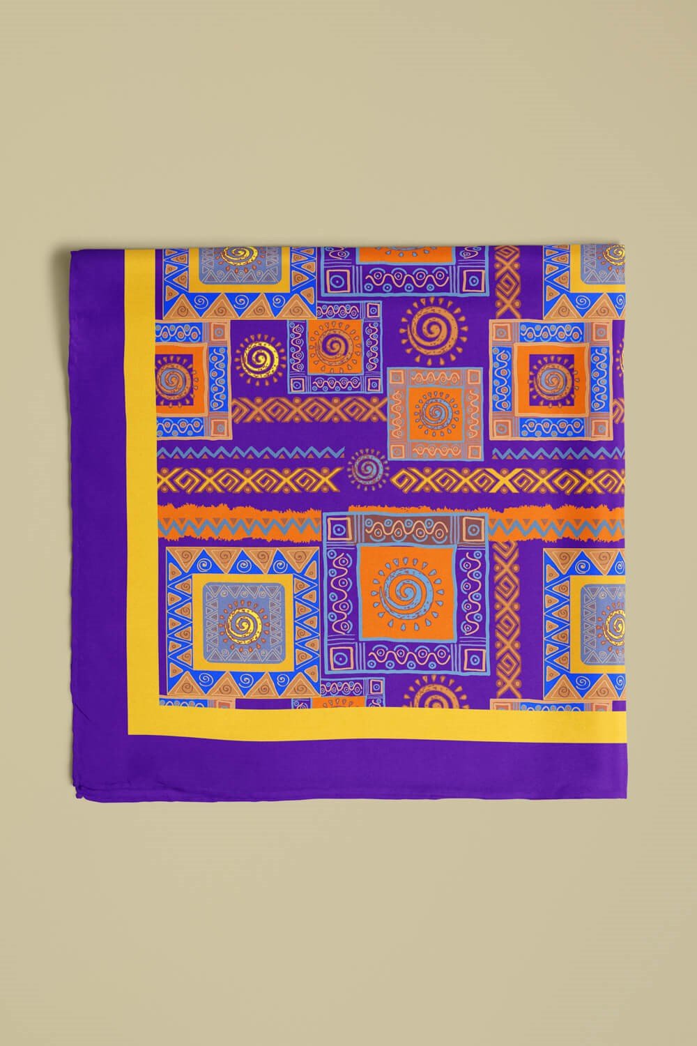 Violla H16 Kadın Mor Sarı Ethnic Patch Desenli 50x50 Bandana