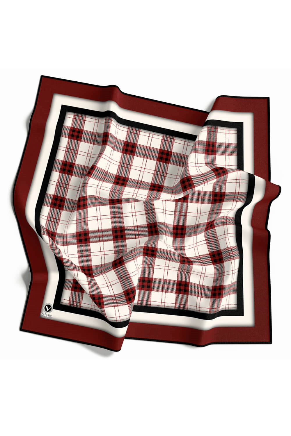 Twill Ekose Desenli Bordo Renkli 90x90 Eşarp (İpek İçermez) Kenar Dikiş Şekli El Dikişli