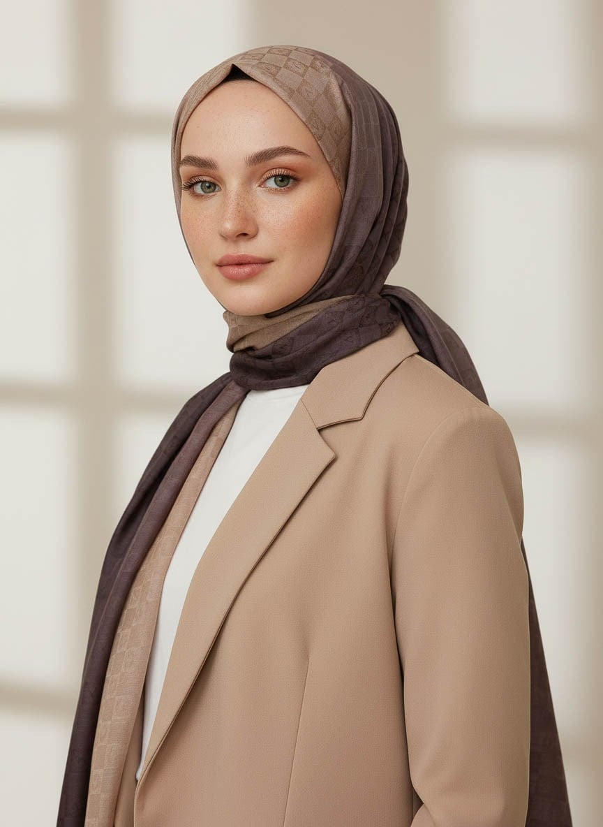Vissona %57 İPEK %43 PAMUK Degrade Desenli Bej Renkli Şal -  70x190 Dikiş Tipi İtalyan Dikişli