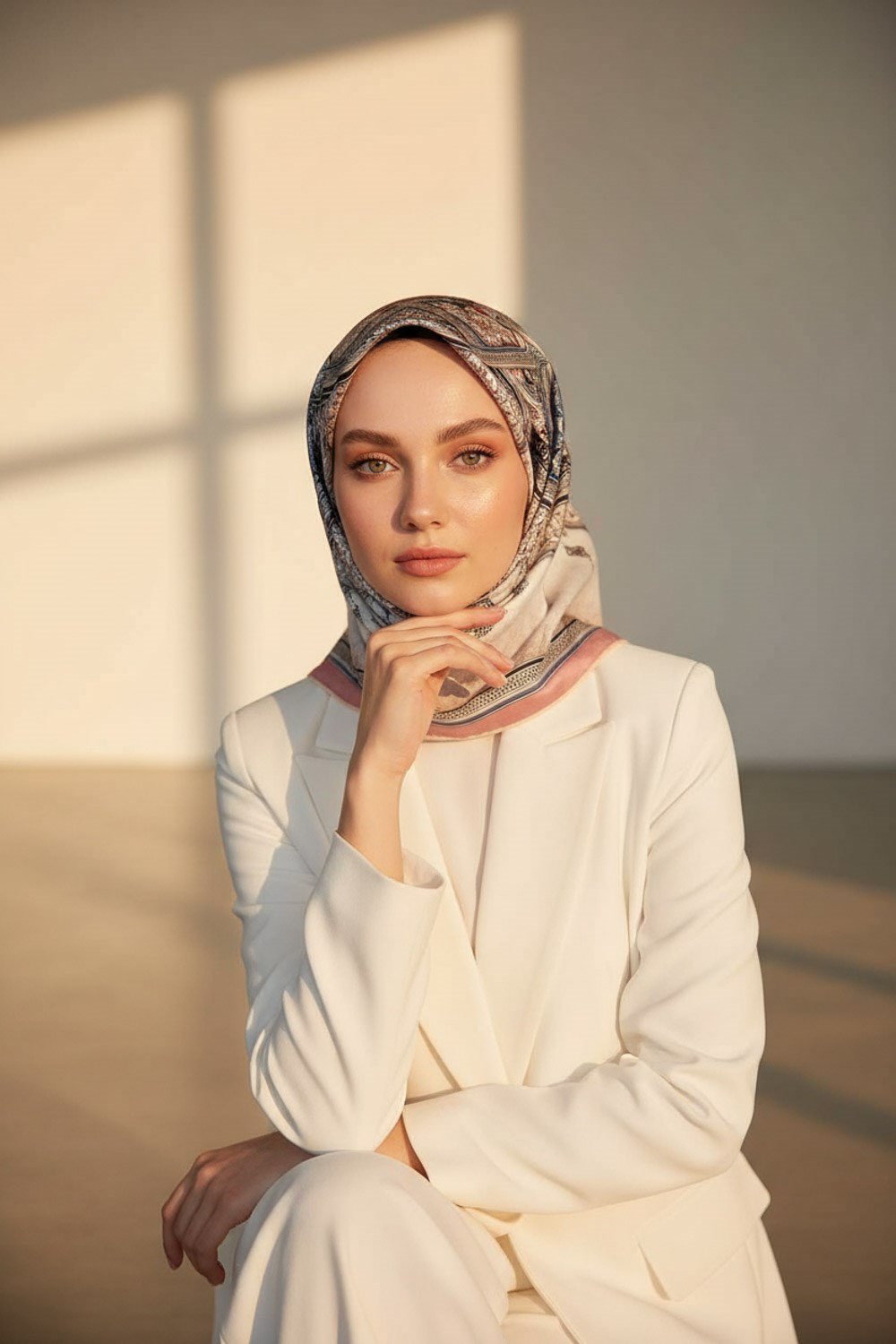 % 57 İPEK % 43 VİSKON Twill İpek Şal Desenli Pudra - Bebe Mavisi Renkli 90x90 Eşarp Dikim Şekli : El Dikişi